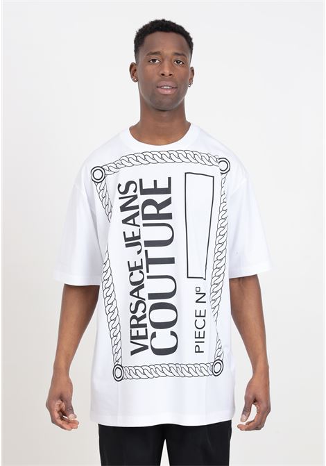 White men's t-shirt with piece number print VERSACE JEANS COUTURE | 76GAHE04CJ00E003